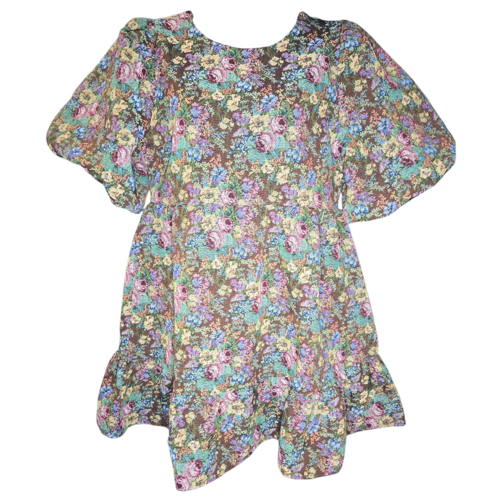New In Wom Large Tapestry Floral Babydoll Dress Balloon Puff Sleeves Retro Fall